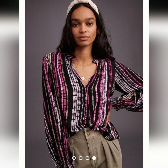 Anthropologie Maeve Peasant Blouse Collette Balloon Sleeve V-Neck Size Small - Picture 2 of 16